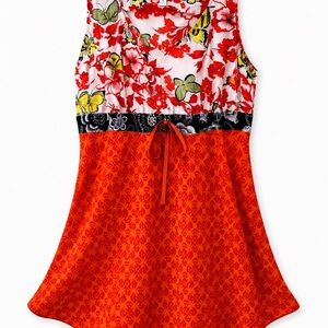 CAbi Girls Floral White & Red Tank Dress with Yellow Accent
